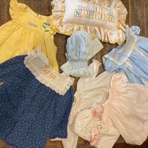 Lot of newborn-1 yr vintage girls clothing and pillow